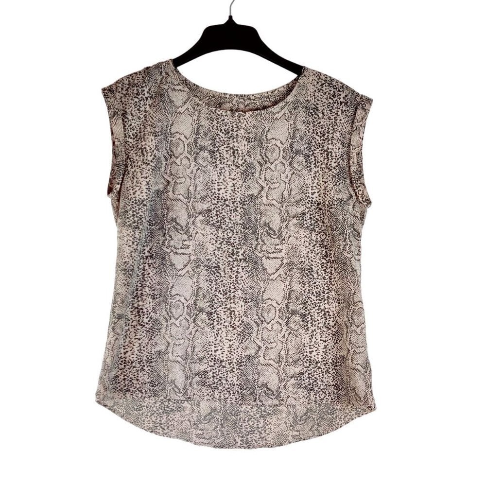 Sleeveless Tunic Shell Faux Snake Skin Pattern sz L Silk Feel Career Wear Office